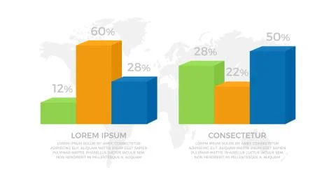Set of green, orange, blue elements for infographic with world map presentation 库存插图