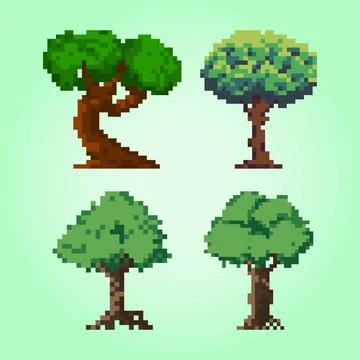 Set of green pixel trees, computer graphic Vector Stockillustratie