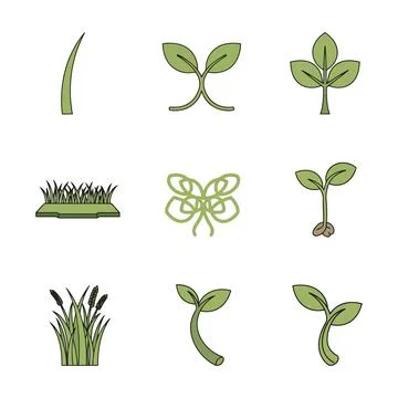 Set of green plant illustrations Stock Illustration