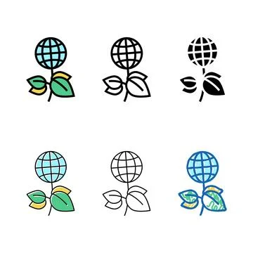 Set green plants planet ecosystem color icon vector Stock Illustration