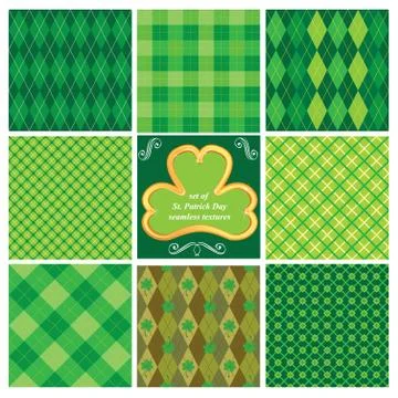 Set of green seamlesspatterns for st. patrick's day Stock Illustration