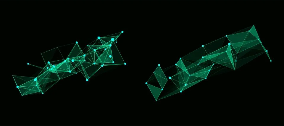 Set of green shapes interpreted by artificial intelligence. Network connect.. Stock Illustration