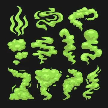 Set of Green Smelling Smoke Set Collection, smoke and toxic steam set, sten.. Stock Illustration