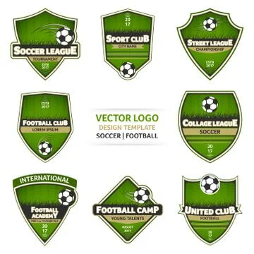 Set of green soccer vector logo. Football logotype. Stock Illustration