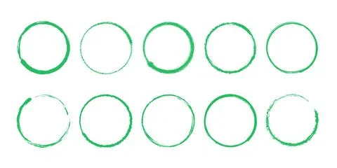 Set of green textured round frames, drawn with brush Stock Illustration