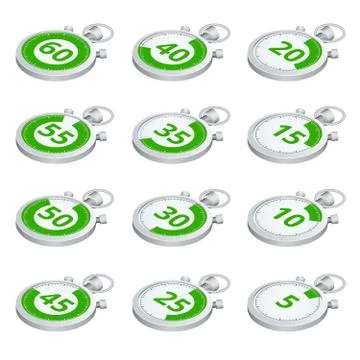 Set of green timers. Vector 3d isometric illustration. Sports st Stock Illustration