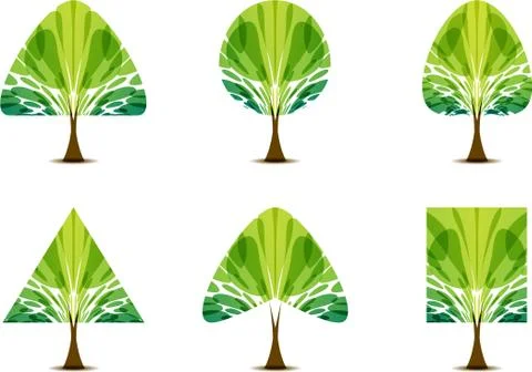 Set green tree icon with different crown shape Stock Illustration