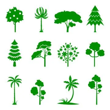 Set of green tree icons. Stock Illustration