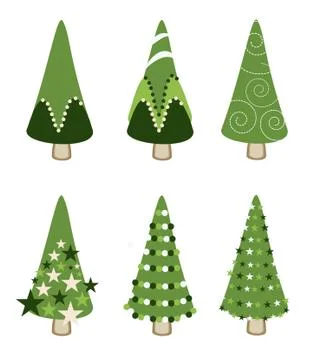 Set of green tree xmas Illustrazione stock