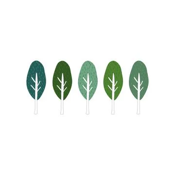 Set of green trees doodle drawing Minimal concept of sustainable living eco f Stock Illustration