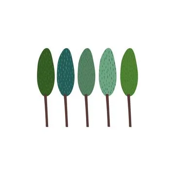 Set of green trees doodle drawing eco forest Cute plants with texture Hand dr Stock Illustration