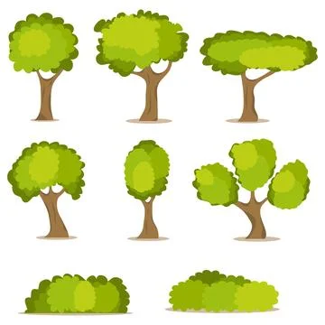 Set of green trees with shadows Stock Illustration