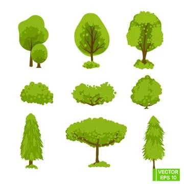 Set of green trees, shrubs. Stockillustratie