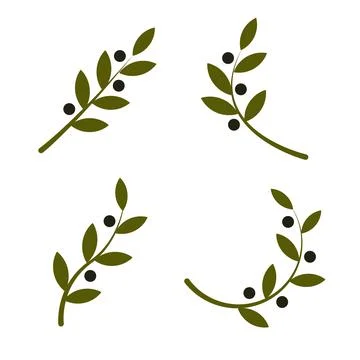 Set of green vector olive branch logo. Olive oil sign. Symbol of peace. Greek Stock Illustration