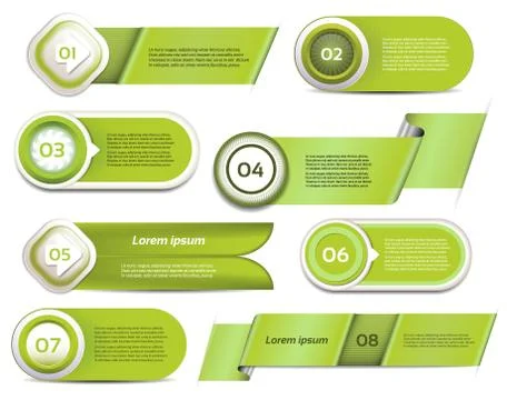 Set of green vector progress, version, step icons Stock Illustration