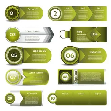 Set of green vector progress, version, step icons. eps 10 Stock Illustration