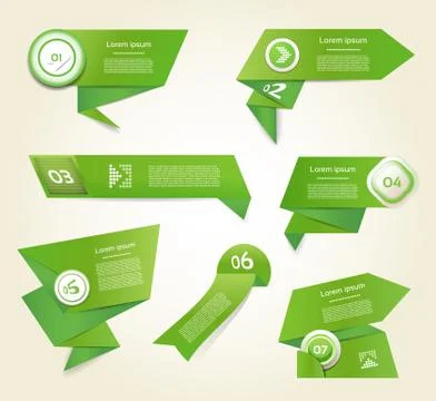 Set of green vector progress, version, step icons. eps 10 Stock Illustration