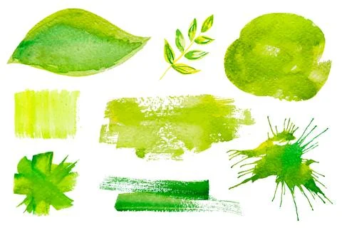Set of green vector watercolor design labels Stock Illustration