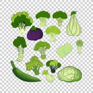 Set of green vegetables, vegetables Set with transparent background Illustrazione stock