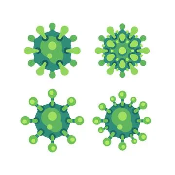 Set of green virus flat icons. SARS-CoV-2 novel coronavirus vector illustrati Stock Illustration