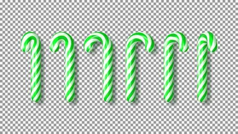 Set of green Xmas candy canes isolated on checkered background Stock Illustration