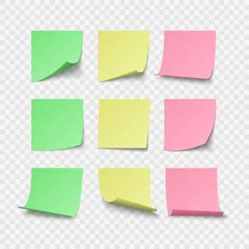 Set of green yellow and red pin stickers with space for text or message. Vect Stock Illustration
