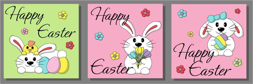 Set greeting card with Easter Bunny Stock Illustration