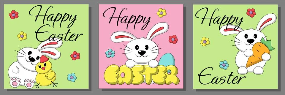 Set greeting card with Easter Bunny Stock Illustration