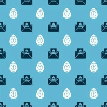 Set Greeting card with Happy Easter and Easter egg on seamless pattern. Vector イラスト素材