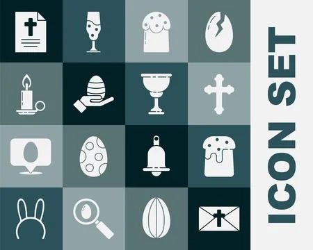 Set Greeting card with Happy Easter, cake, Christian cross, Human hand and .. Stock Illustration