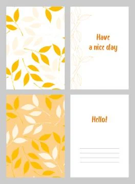 Set of greeting cards. Floral pattern with yellow leaves. 库存插图