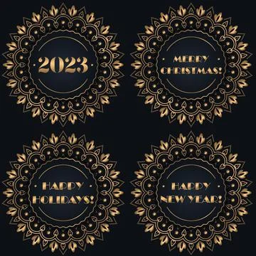 Set of greeting illustrations 2023 Happy New Year, Merry Christmas Illustrazione stock