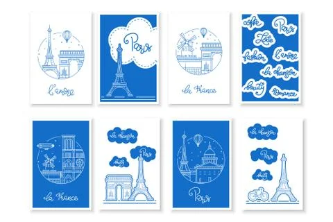 Set greeting postcardsparis Stock Illustration