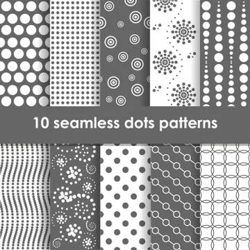 Set of grey and white seamless patterns with dots Stock Illustration