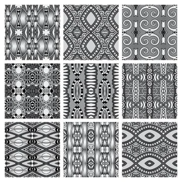 Set of grey different seamless vintage geometric pattern Stock-Illustration