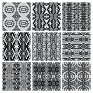 Set of grey different seamless vintage geometric pattern Stock Illustration