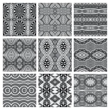 Set of grey different seamless vintage geometric pattern Stock Illustration