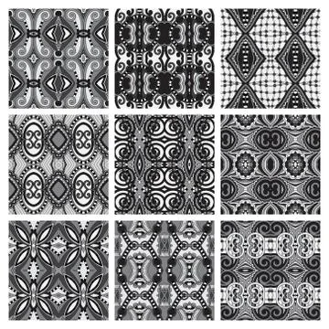 Set of grey different seamless vintage geometric pattern Stock-Illustration