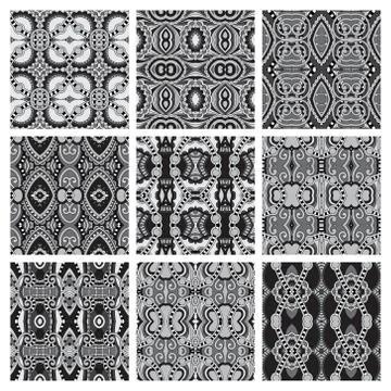 Set of grey different seamless vintage geometric pattern Illustrazione stock