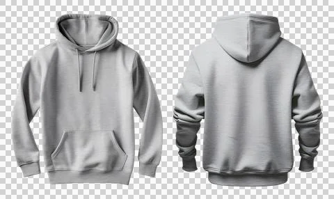 Set of grey front and back view tee hoodie hoody sweatshirt on transparent PNG Stock Photos