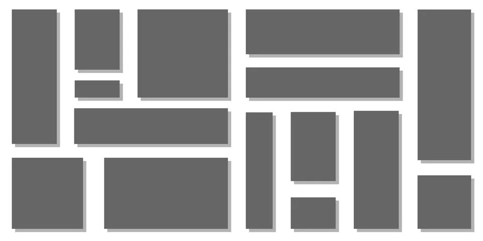 Set of grey rectangles with shadows isolated on white background. Stock Illustration