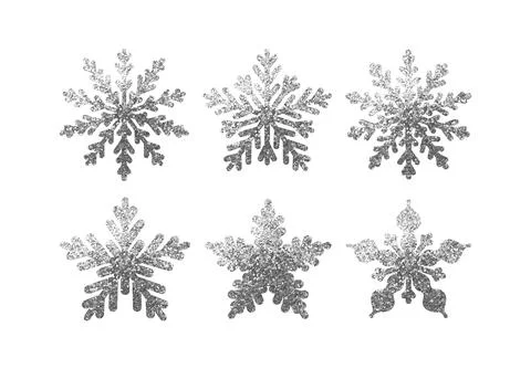 Set of grey snowflakes in glitter of silver. Collection of decorative eleme.. 스톡 일러스트