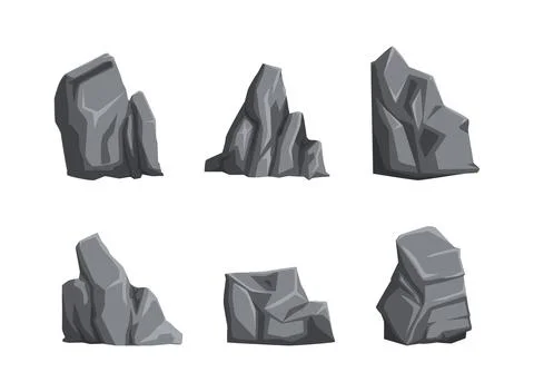 Set of grey stones. Rock elements of different shapes vector illustration Illustrazione stock