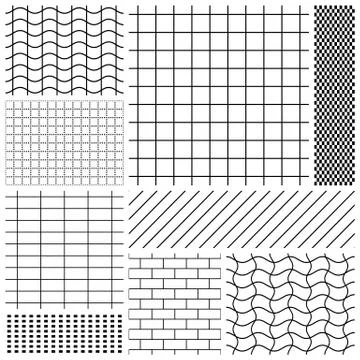 Set of grid patterns in black and white Stock Illustration