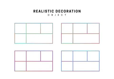 Set grid, rectangle and square. Realistic 3d shape. objects with gradient hol Stock Illustration