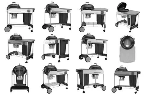 Set grill with cart on wheels 스톡 일러스트