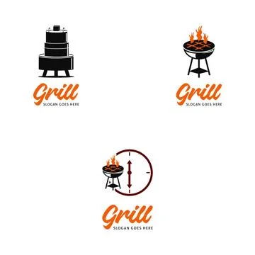 Set of Grill Icon Logo Design Template Stock Illustration