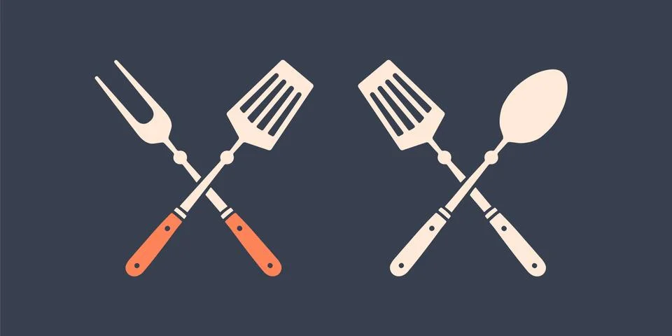 Set of grill tools. Silhouette two bbq tools Stock Illustration