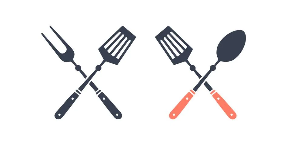 Set of grill tools. Silhouette two bbq tools Stock Illustration