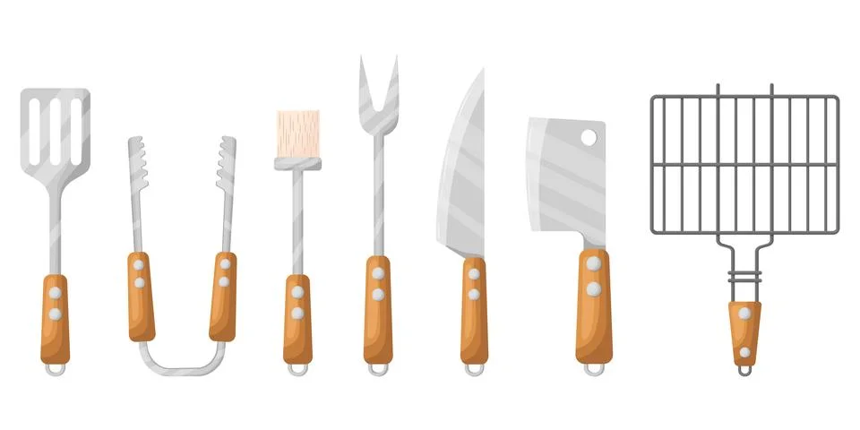 A set of grilling tools. Vector illustration on a white background Stock Illustration